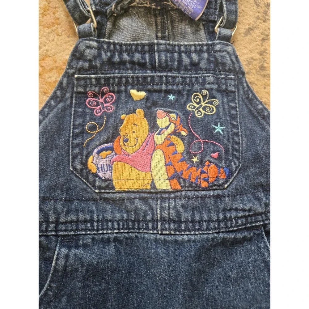 VTG Disney Winnie The Pooh Denim Jumper Dress Girls 2T Tigger Embroidered 90s